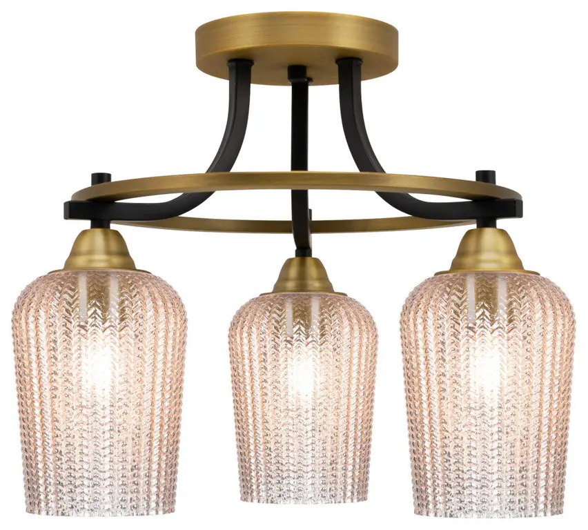 Paramount 3-Light Semi-Flush Light, Matte Black & Brass, 5" Silver Textured