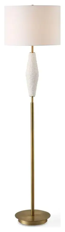 Quite The Buzz 1 Light Floor Lamp, Textured White Ceramic and Antique Brass