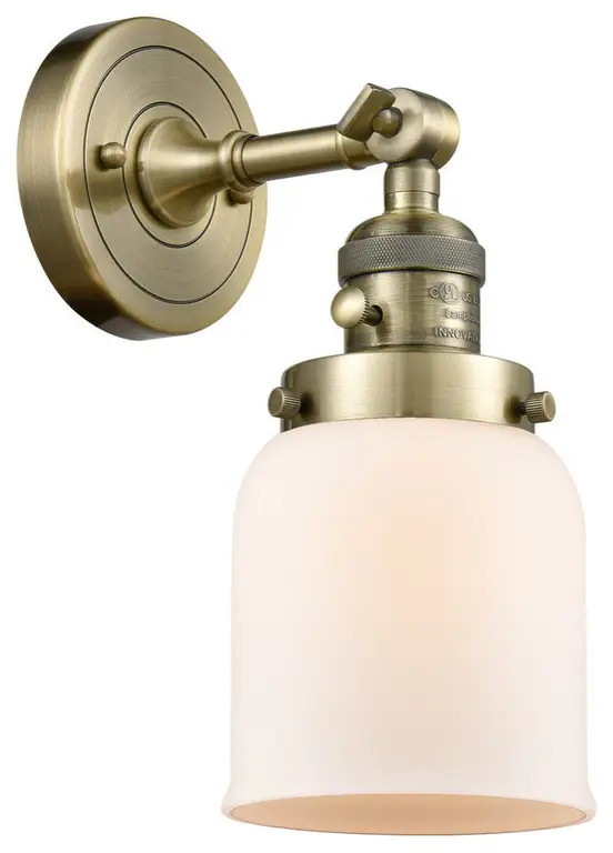 Small Bell 1-Light LED Sconce, Antique Brass, Glass: Matte White Cased