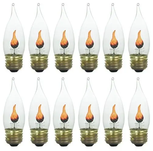 Sunlite 3 Watt Chandelier Flicker, Medium Base, Clear Orange 12 Pack