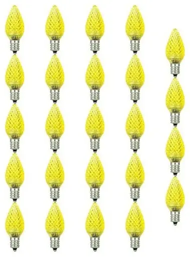 Sunlite L3C7/Led/Y Led C7 0.4W Yellow Colordecorative Bulb E12 Base, Pack of 24