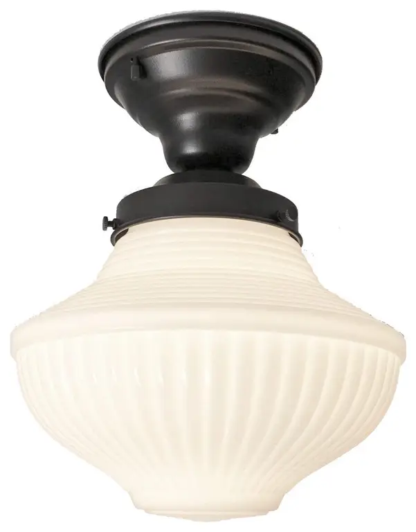Traditional Milk Glass Ceiling Light Fixture, Rubbed Bronze