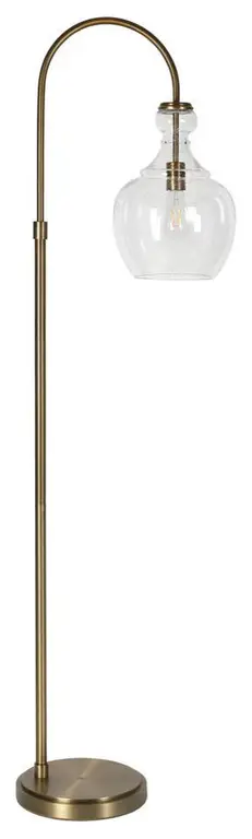 Verona Arc Floor Lamp with Glass Shade in Brass/Seeded