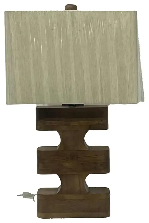 Wood, 26"H Geometric Lamp, Brown