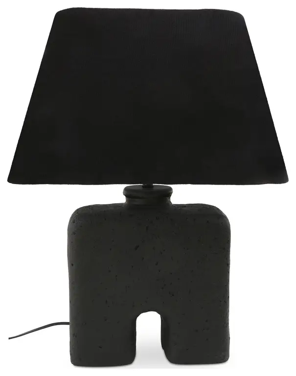 Yara Mango Wood and Textured Cotton Black Table Lamp