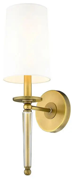 Z-Lite Avery 1-Light 19" Wall Sconce, Rubbed Brass/White, 810-1S-RB-WH