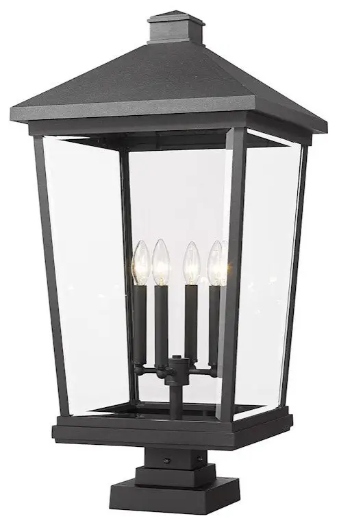 Z-Lite Beacon 4-Light 32" Outdoor Pier Mount, Black, 568PHXXLS-SQPM-BK