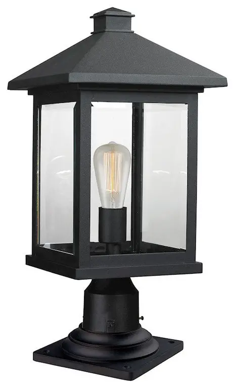 Z-Lite Portland 1-Light Outdr Pier Mnt, 9.5x20.25, Black, Clear Bev