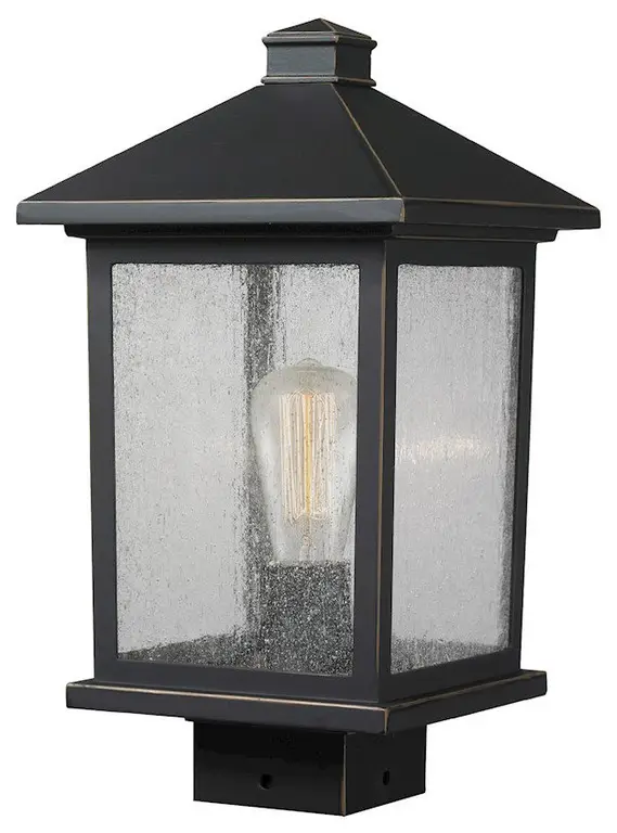 Z-Lite Portland 1-Light Post Mount, 8x14.375", Oil Bronze, Clear Seed