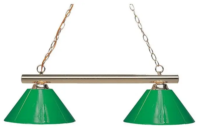 Z-Lite Sharp Shooter 2-Light Billiard, Polished Brass, Green, 155-2PB-PGR